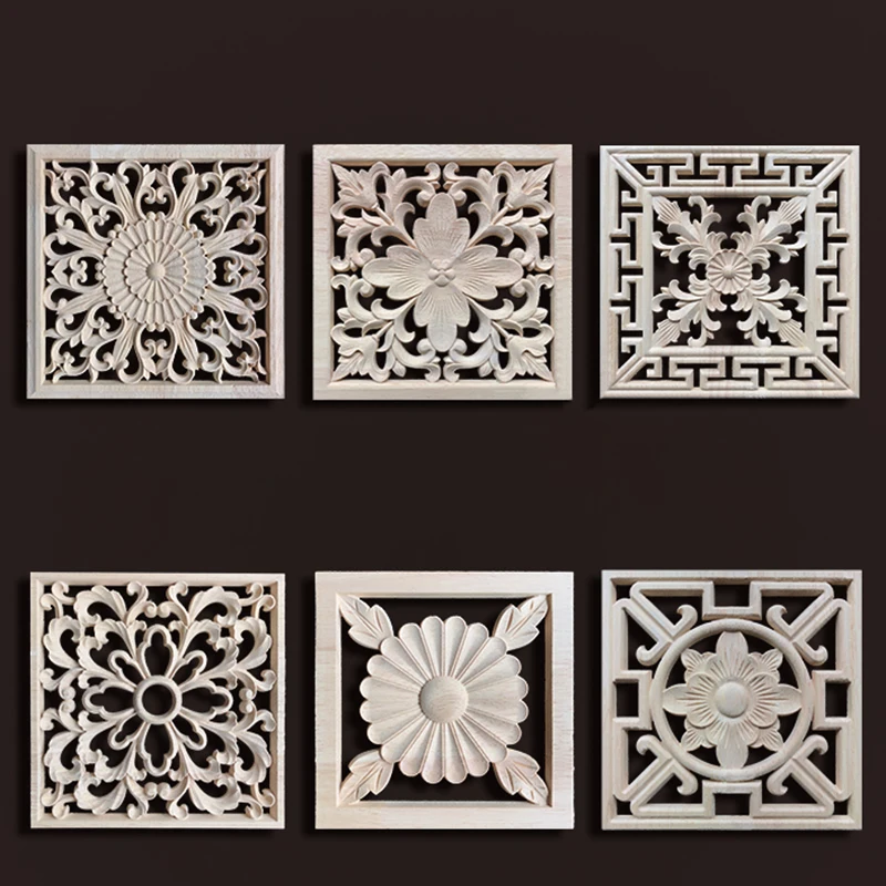 Wood Carving Onlays Appliques Decoration for Home Wood Decals for Furniture Wood Flower Crafting Wood Floral Home Decor Items