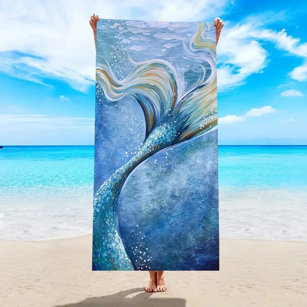 Mermaid Tail Beach Towel 2D Flat Printed Peach Skin Bath Towel Soft Quick Dry For Summer Vacation Pool Seaside