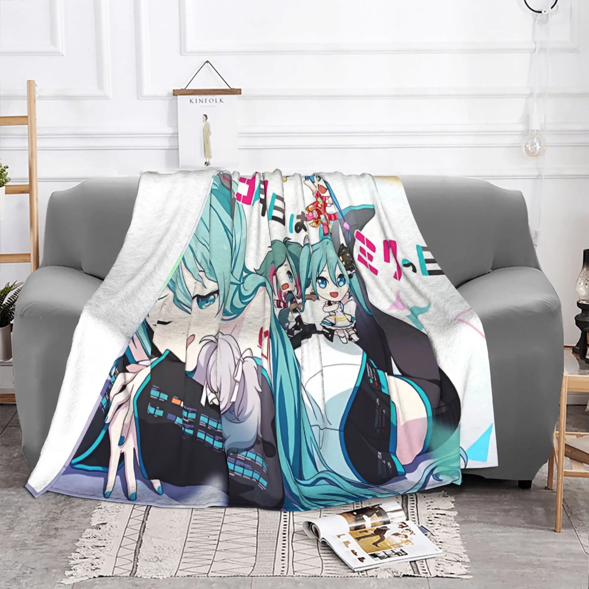 1PC home Cute Room Decor Hatsune Miku Blanket Throw Blanket  Novelty Warm Blanket All Season