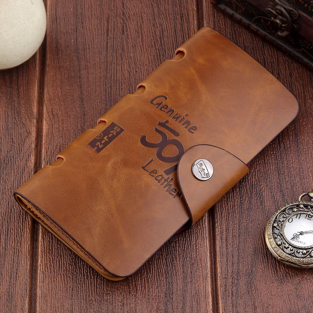 Men\'s Long Wallet,Leather Business Purse,Retro Fashion Button Billfold, Hunter Pattern Multi Card Pocketbook Phones Bag 19.6cm