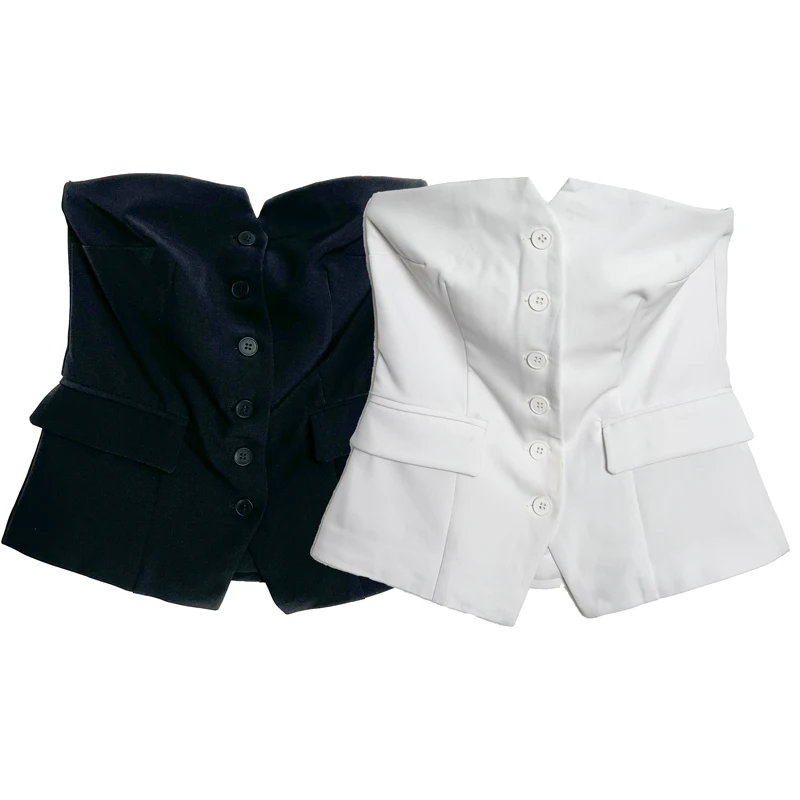 

Slim Fit ort Svel Single Button Faionable Commuter Sle Bla And White Women's irt without oulder Bar