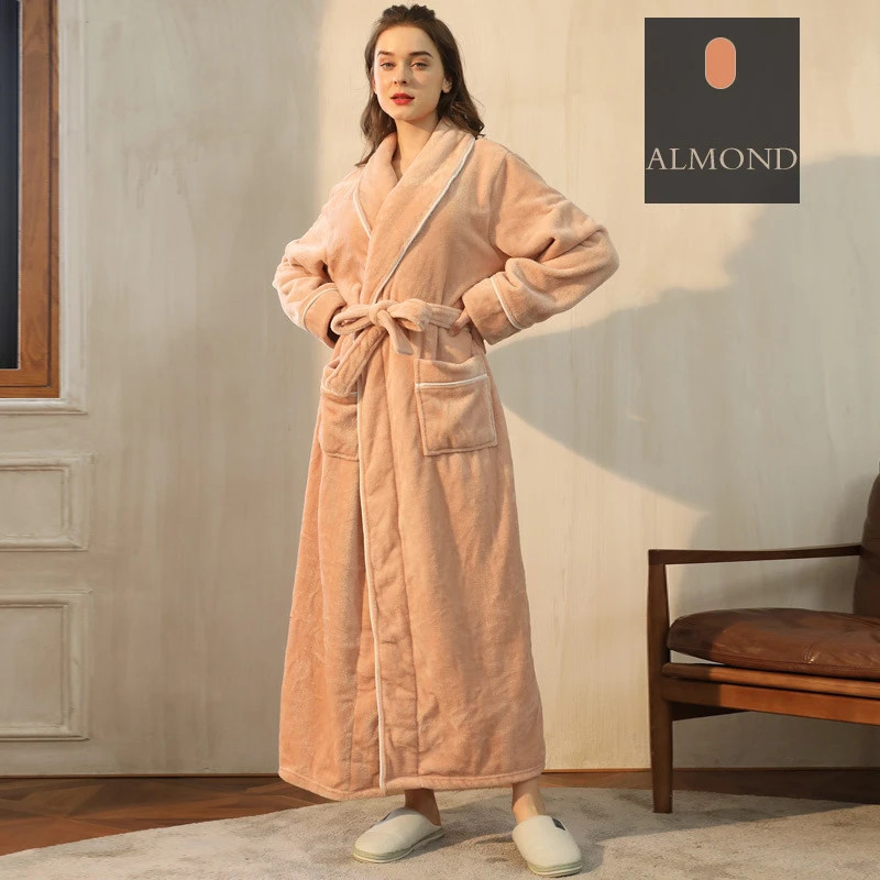 Autumn Winter Plus Size Thickened Warm Couple Flannel Long Robe Sleepwear New Bathrobe Gown Coral Fleece Home Wear