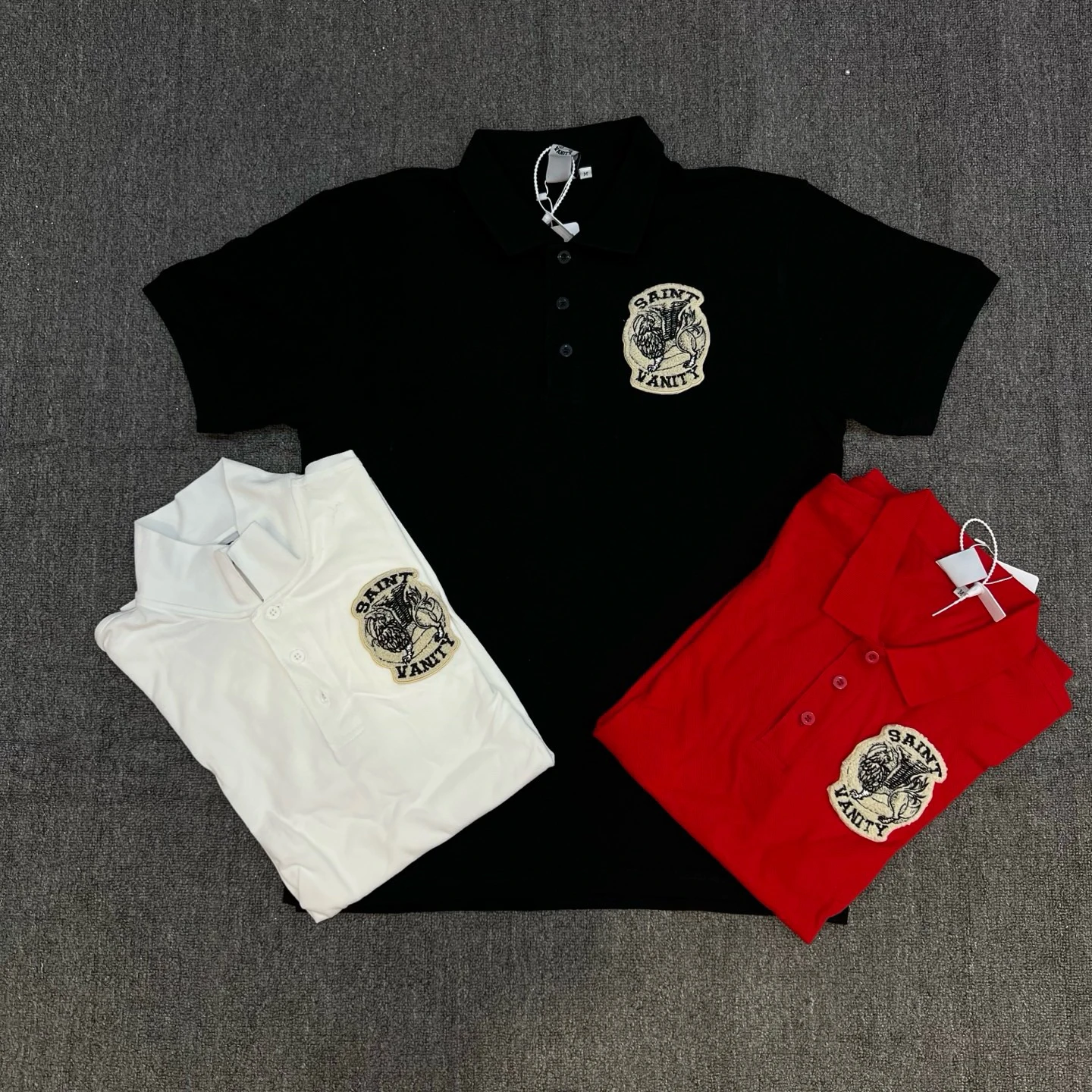 SAINT VANITY Embroidered Logo Cotton  Shirt Short Sleeve Breathable Lightweight Summer T-Shirt Men's Casual Comfortable Top