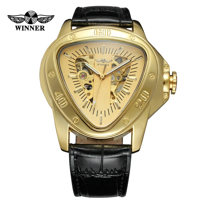 Forsining New Men Luxury Mechanical Watch  Business Automatic Skeleton Tourbillon Watches  30m waterproof  Triangular Dial Watch