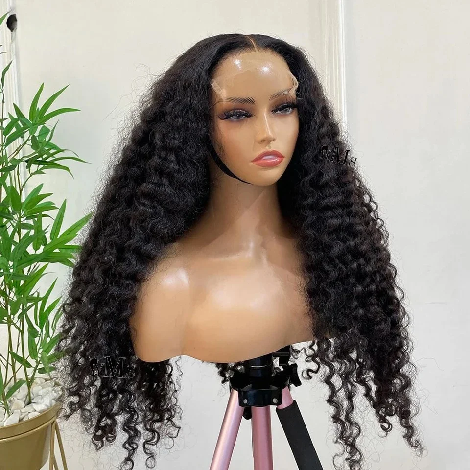 أسود غريب مجعد 26 بوصة 180 الكثافة الحرة جزء غلويليس الاصطناعية طويلة 13*4 الدانتيل شعر مستعار أمامي للنساء Babyhair preplucked يوميا #2