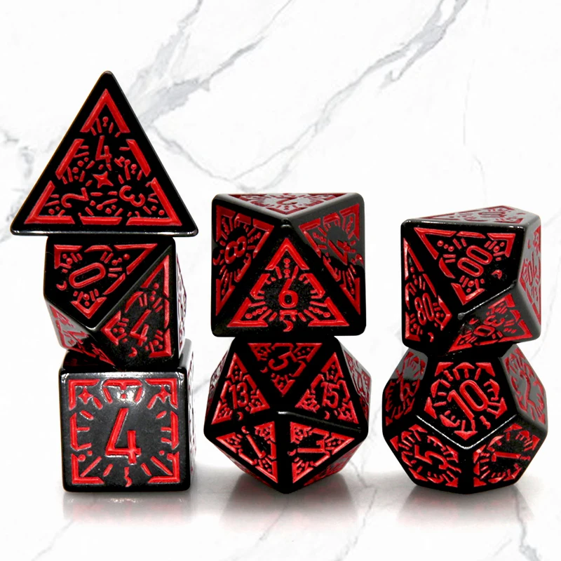 7Pcs/Set  Dice of Red Dawn Stars D20 Die Multi Sided Dices Dice 20 Sided for RPG Role Playing Games And Friend Gathering Games