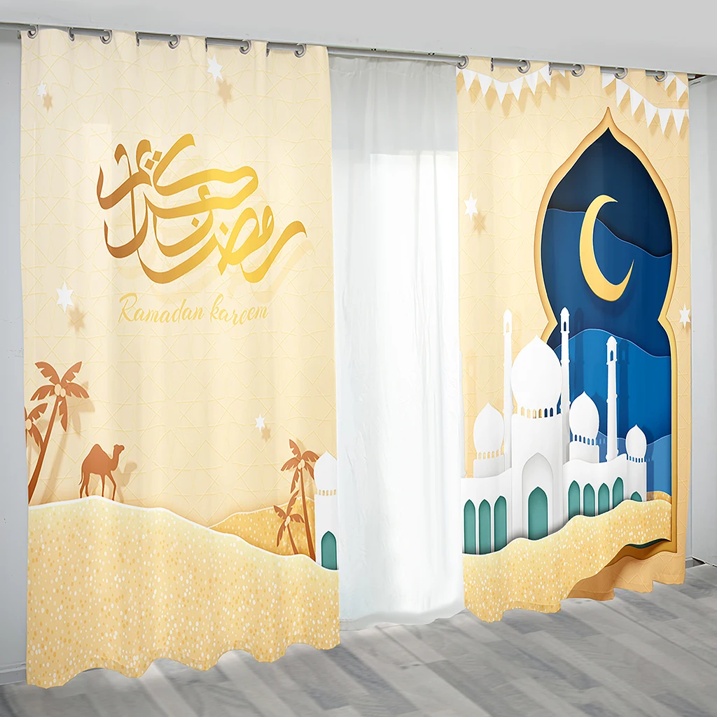 

3d Eid Mubarak Ramadan Lslamic Muslim Kareem Boho 2 Pieces Free Shipping Thin Drape Window Curtain for Living Room Bedroom Decor