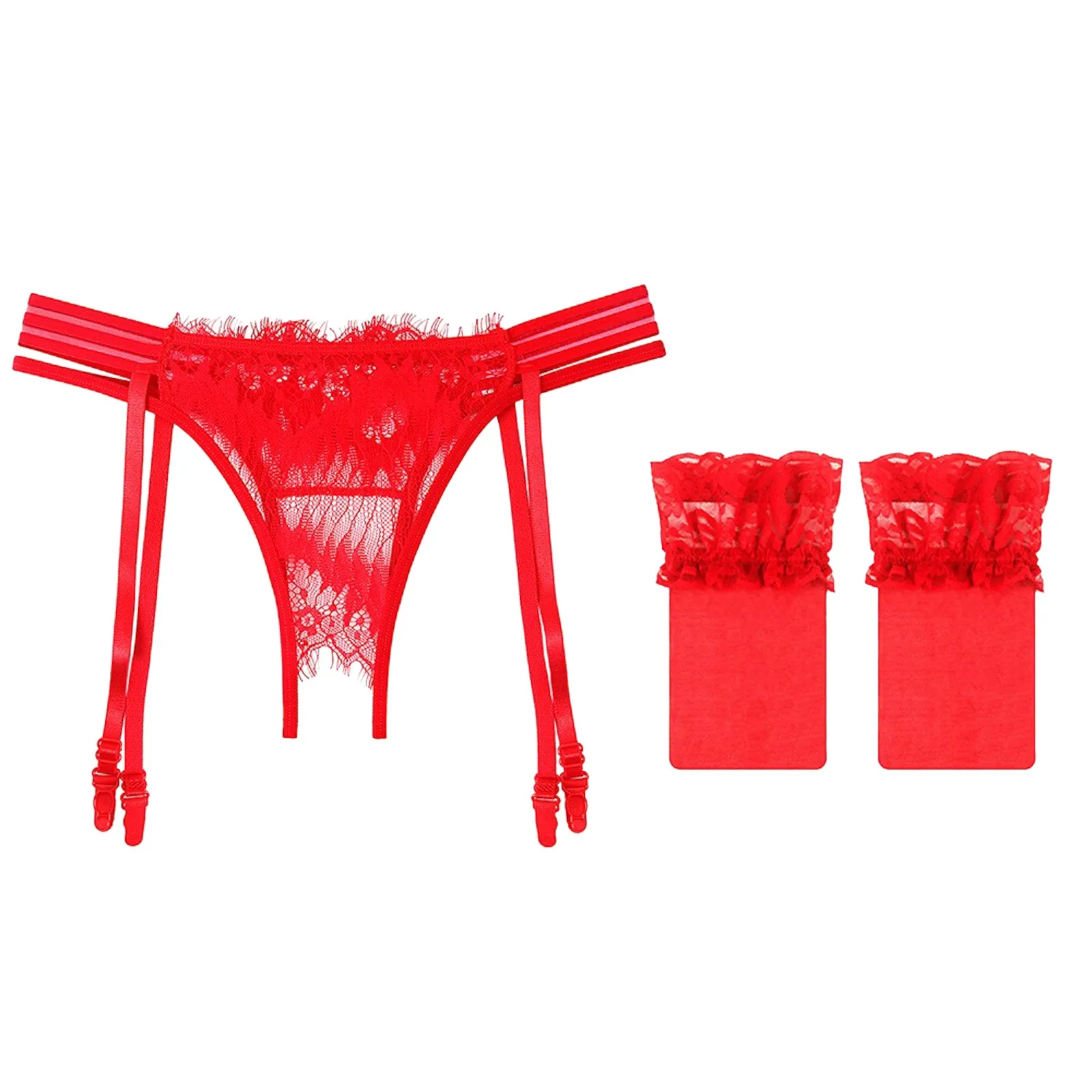 Description Picture 6 of itemsexy Lace Women Thong low Waist transaprent Ladies G-string with leg ring Fashion Erotic Underwear Female Suspender garter brief