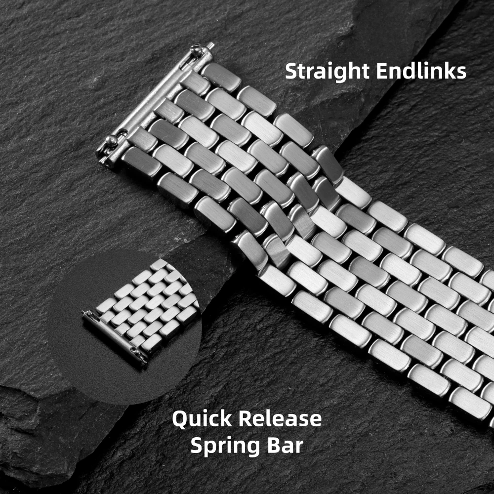 TOPHILL 20mm Beads Of Rice Watch Bracelet Polished Quick Release Endlinks Screw Links Universal 316L S. Steel Watchband Silver