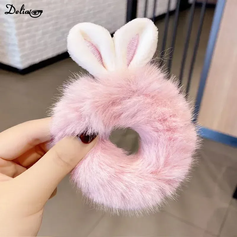 New Plush Rabbit Ear Plush Hair Rope Girls Woman Cute Khaki Elastic Rubber Band Hair Ties Scrunchies Headdress Hair Accessories