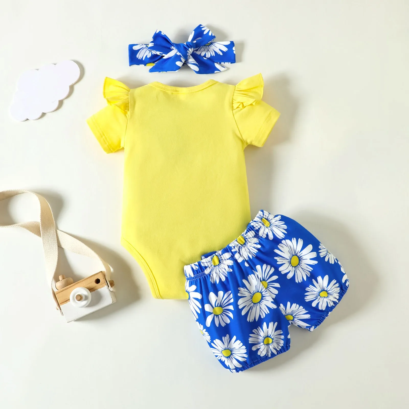 Summer Newborn Baby Girl Clothes Set Short Sleeve Ruffle Romper Tops Floral Shorts Headband Infant 3Pcs Outfits 3 6 12 18 Months