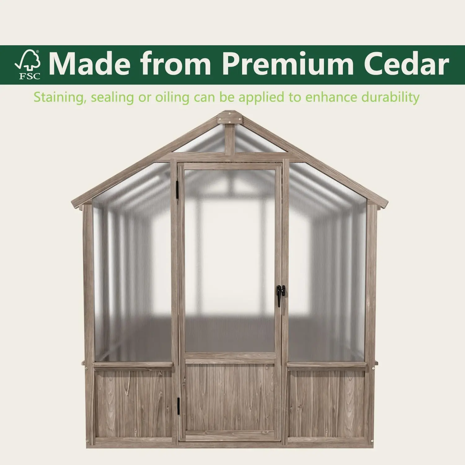

6x12 FT Greenhouse for Outdoors Cedar Wood Green House with 6MM Polycarbonate Panel & Adjustable Vents Walk in, Custom