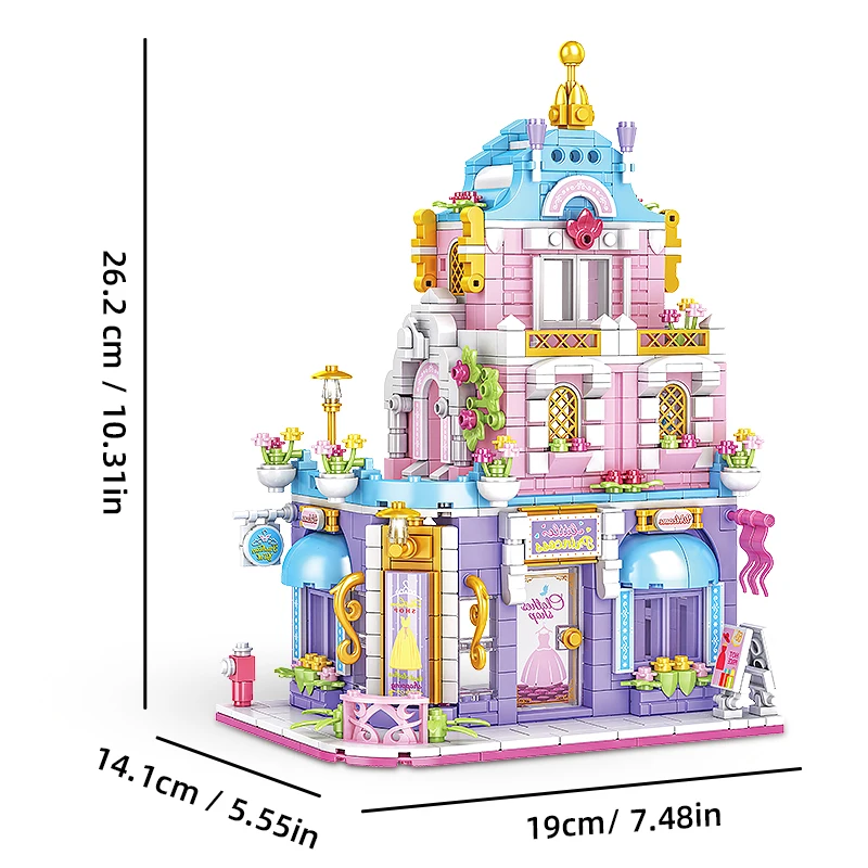 Klocki konstrukcyjne do budowania miasta, butik odzieżowy, zestaw do budowania domu, model domu, dekoracja na biurko, zabawki DIY dla dzieci, prezent na Boże Narodzenie, urodziny.