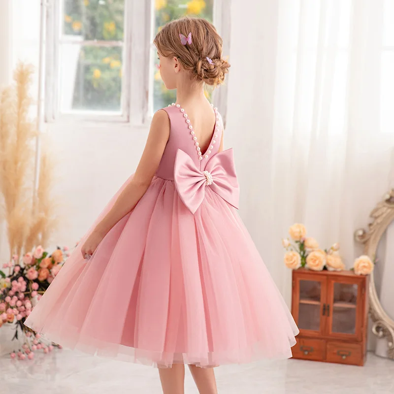 2-10 Jahre Mädchen Prinzessin Kleid Sommer Tüll Große Schleife Mädchen Hochzeitskleid Klavier Performance Kostüm Host Kostüm Neue Kinderkleidung