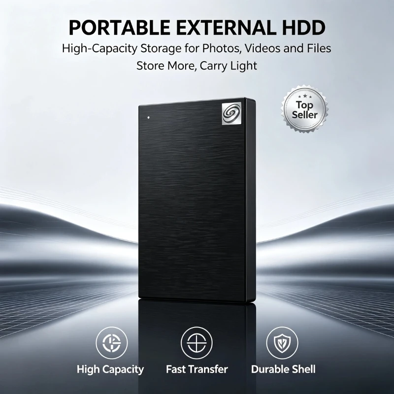 2.5" USB3.0 Portable Hard Disk, Black, Large-Capacity External HDD for Laptop, Office, Data Recovery, 500GB/1TB/2TB/4TB.