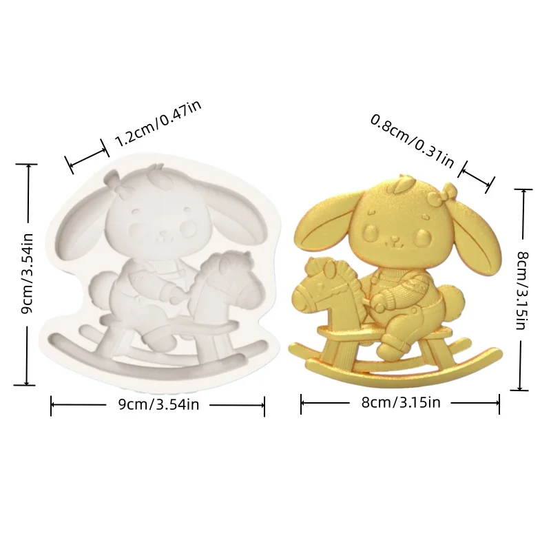 Silicone Mold with Cheerful Rabbit Design for Riding Wooden Horse and Rocking Car, Animal-Themed Birthday Cake Chocolate Fondant Decoration Making Mold