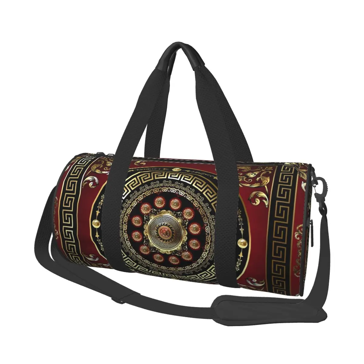 

Greek Key Meander Red Gold Black Medallion Baroque Large Duffle Gym Bag Multi-Functional Duffle Travel Bags Handbags Fitness bag