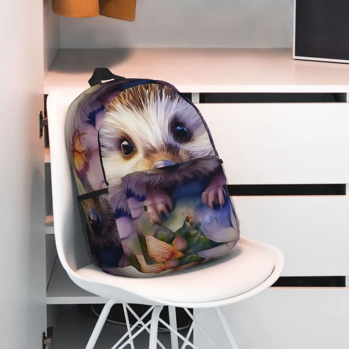 Hedgehog Floral Butterfly Realistic Art Backpack Student BookBag Children School Bag Laptop Shoulder Bags for Boys Girls
