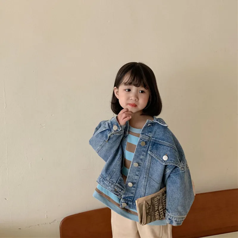 1-8 سنوات الأطفال ملابس خارجية غير رسمية فضفاضة بالأزرار الصبي الفتاة معاطف الدنيم خمر 2025 ربيع الخريف جديد الاطفال الدنيم الستر