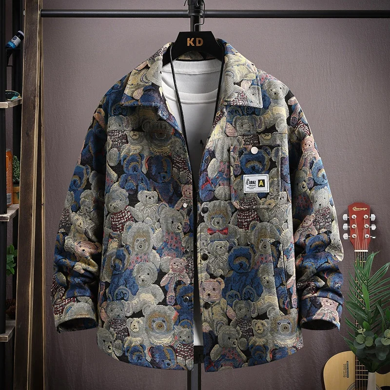 

Мужская свободная повседневная куртка-рубашка с отложным воротником, осенняя, модная, брендовая, с этническим принтом, универсальная, новинка 2023 года