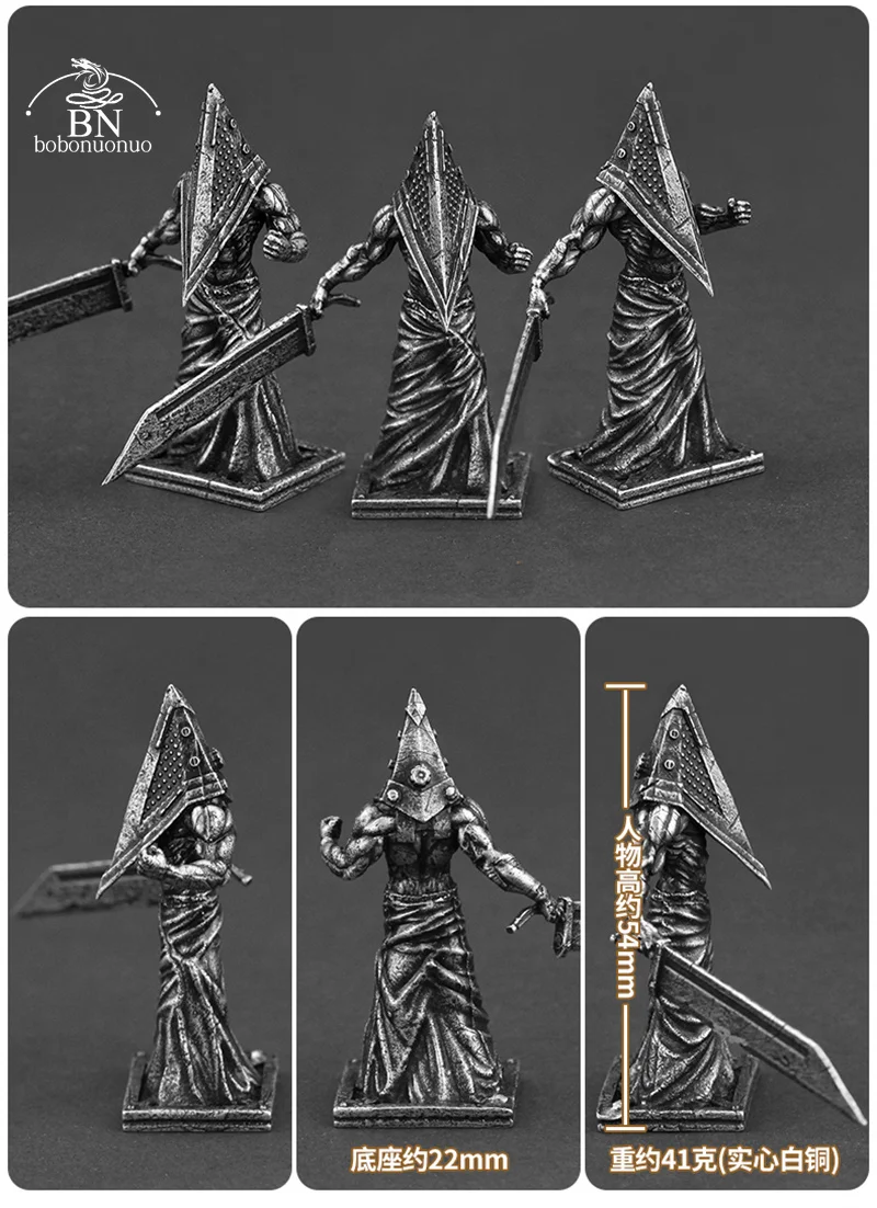 Vintage White Brass Pyramid Head Warriors Miniatures Figurines Handmade War Chess Models Car Decorations Ornaments Gifts for Men