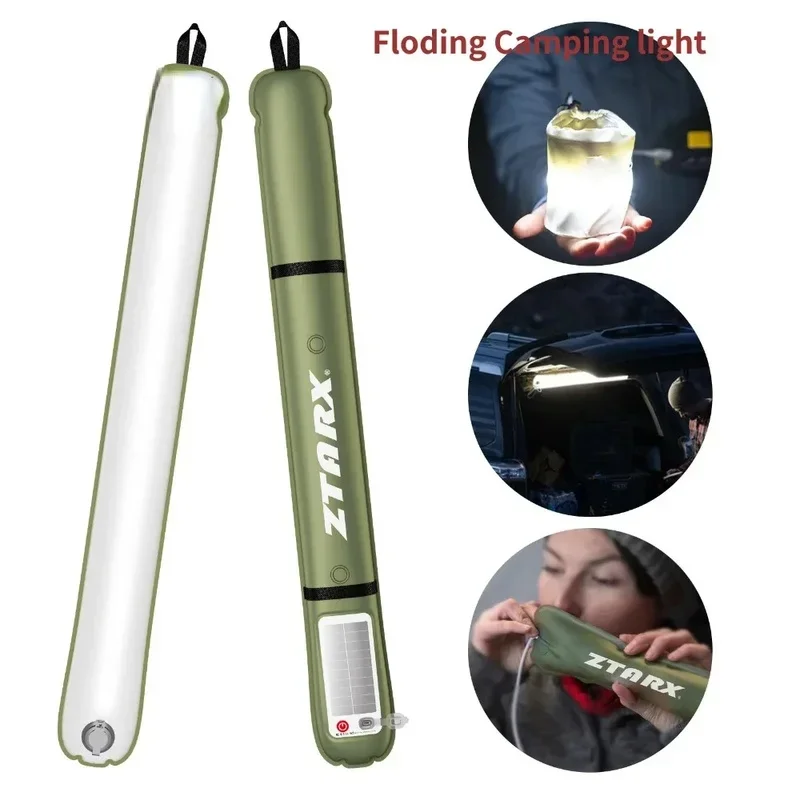 

Outdoor Inflatable Camping Light With Magnetic Waterproof Tent Light Solar Panel Tube Powered USB Rechargeable Camping Lamp