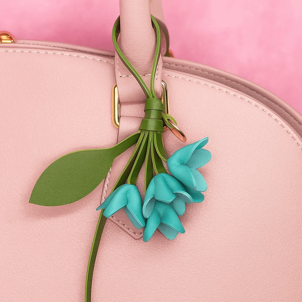 

Cute Hanger Flower Pu Leather Pendant Car Keyring Cartoon Leather Keychain Creative Fashion Bag Pendant Men