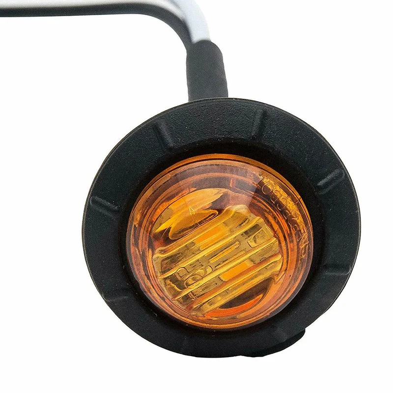 1X 3/4" Ambra Giallo Piccole luci di posizione laterali rotonde 3LED Lampade a bottone Camion 12V