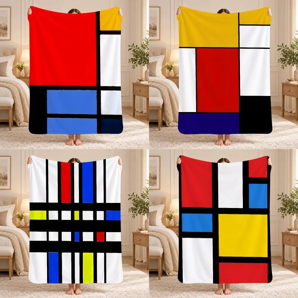 Geometric painter Piet Mondrian Throw 240g Lightweight Flannel Blanket, Soft Skin Throw Blanket for Sofa Bedroom