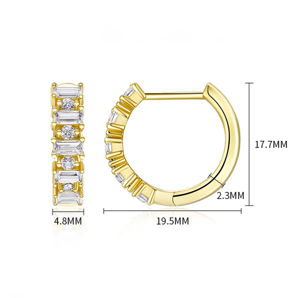 KNOBSPIN Moissanite Hoop Earring Emerald&Round 925 Sterling Silver 18k Gold Plated Huggie Earrings for Women Luxury Jewelry Gift