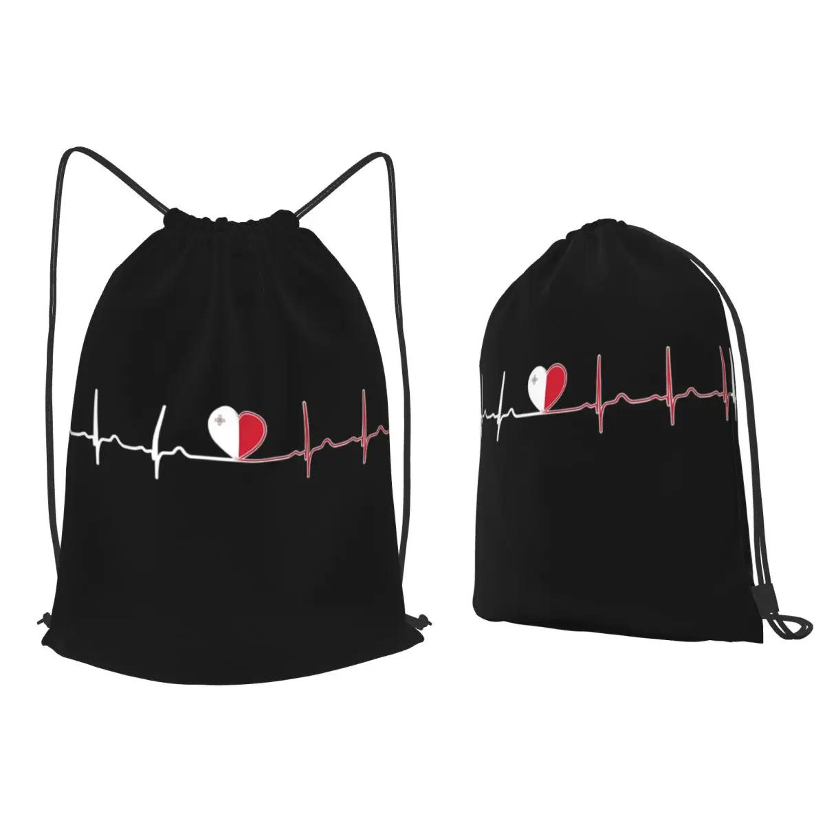 Heartbeat Malta Backpacks Fashion Drawstring Bags Sports Bag Book Bags for Travel School