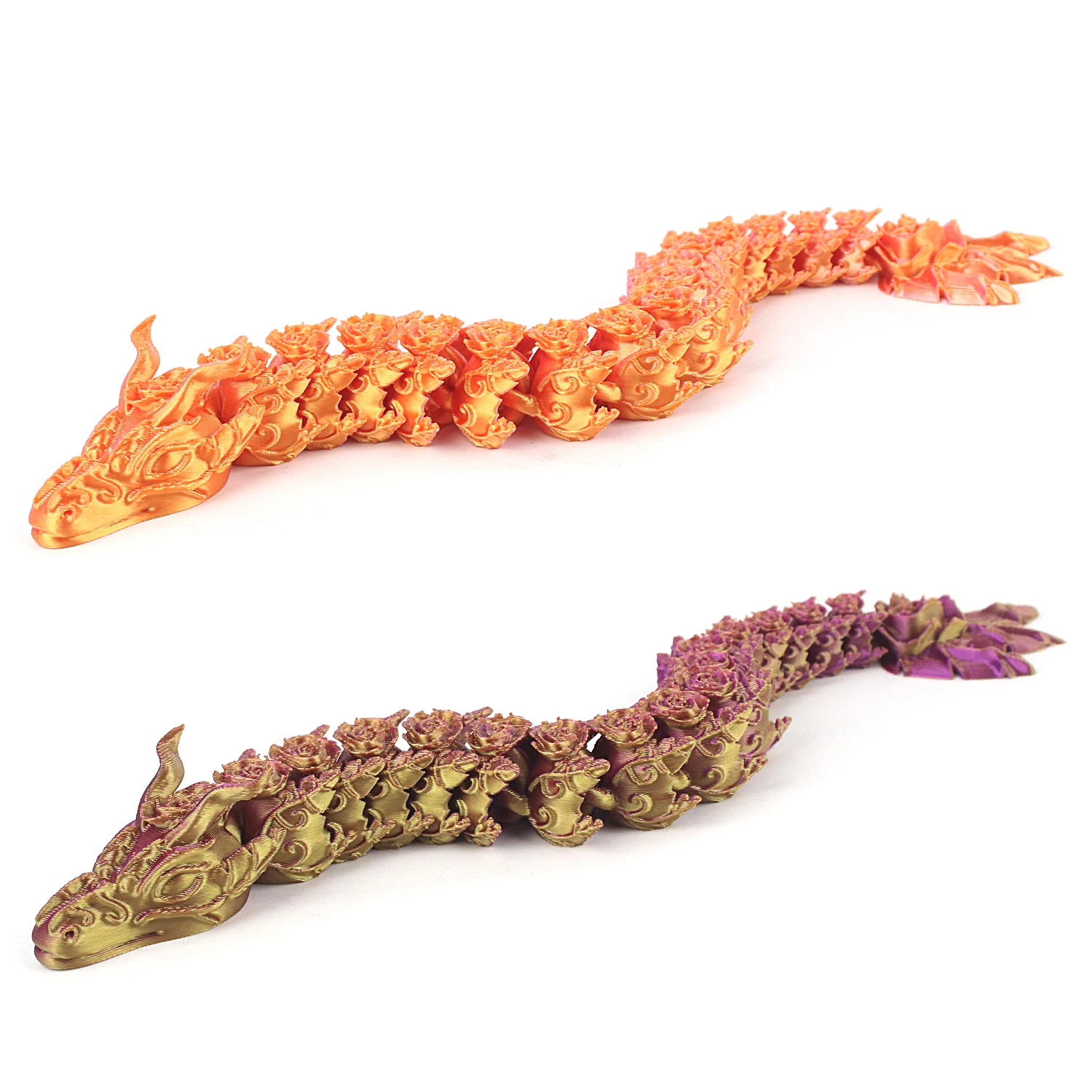 3D printed dual color snake dragon, cool dual color: pink gold, purple gold. Handmade model ornament toy