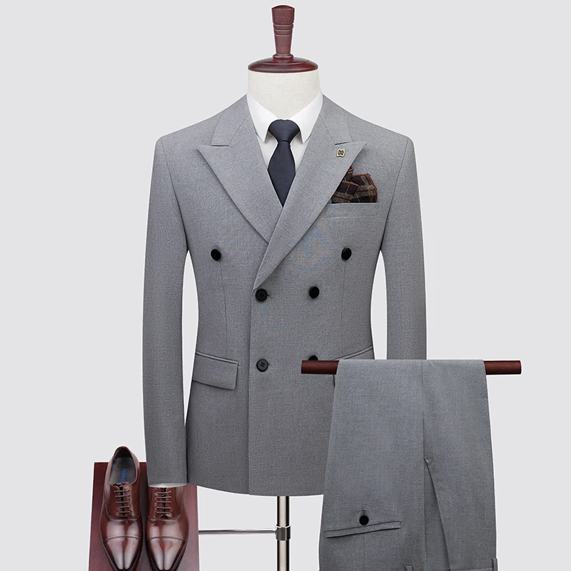 2024 Groom\'s Wedding Suit (suit + Vest + Trousers) Business Handsome Double-breasted Suit Wedding Suit Three-piece Set S-7XL