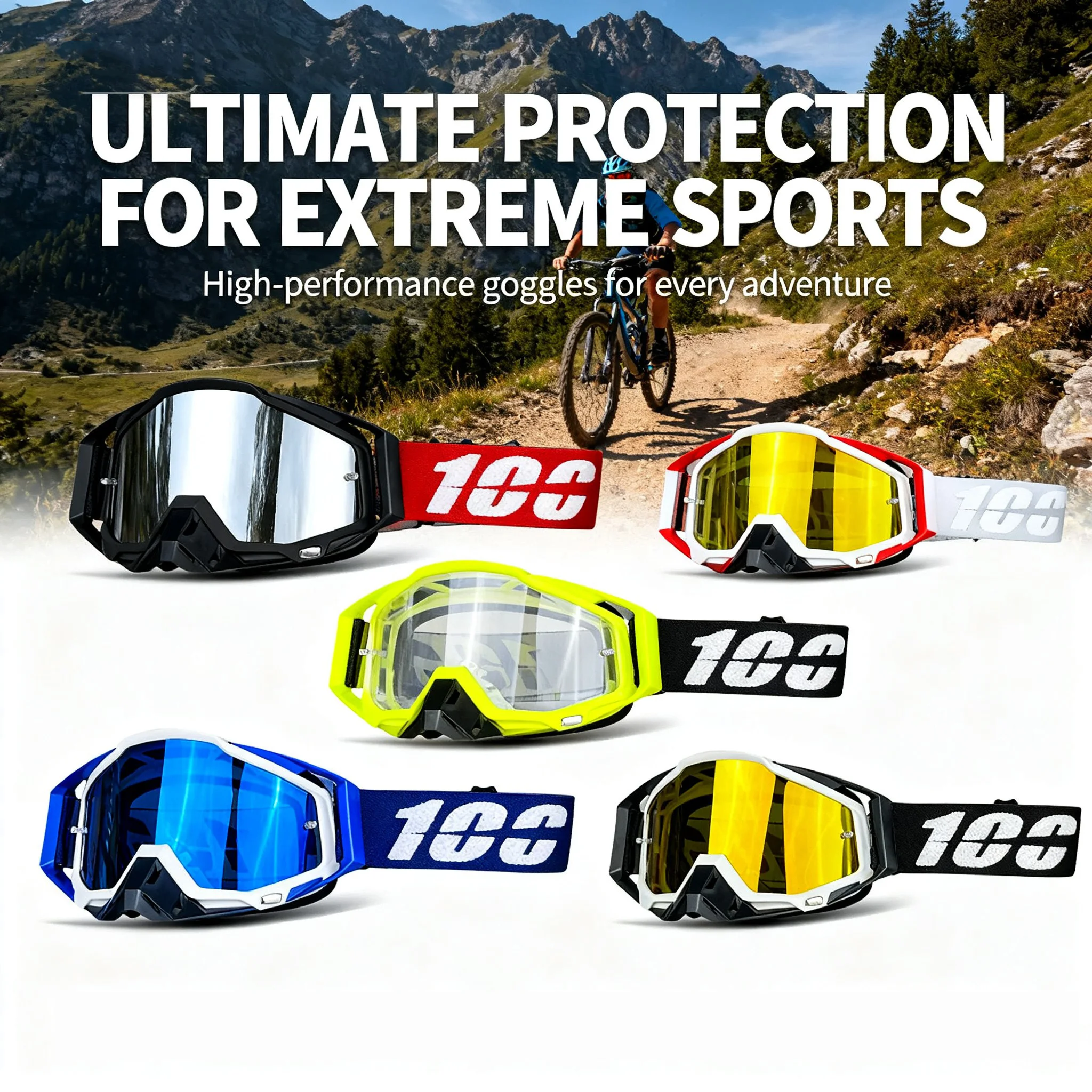 

100 Unisex Motorcycle Goggles - Windproof & Dustproof Protective Eyewear, Fits Most Helmets for Men & Women Riders