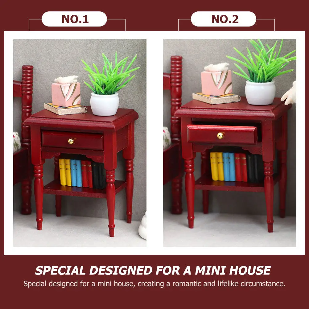 

Miniature Nightstand Handcrafted Wood Material Lifelike Mini House Furnishing Adornment Stylish Decorative Prop for Layout and