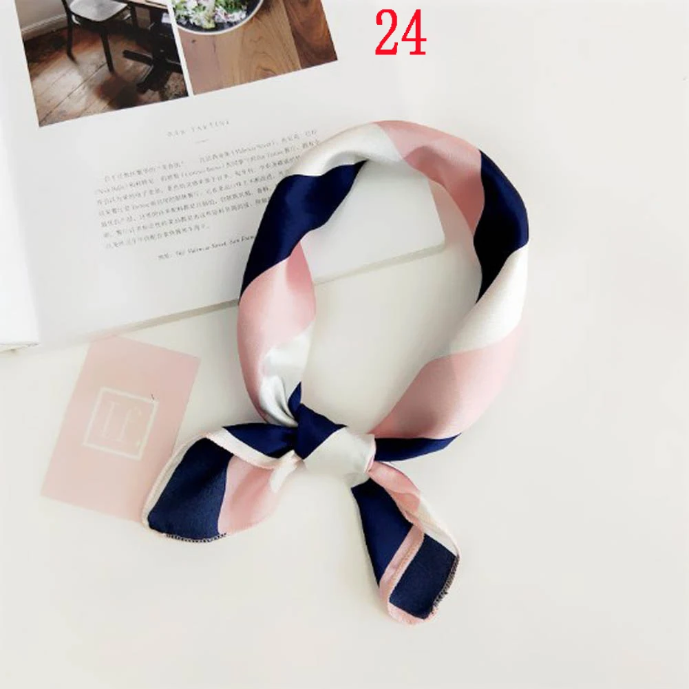 

Fashion 50cm Square Silk Scarf Women Stripe Dot Printed Neck Scarves Spring Summer Ladies Bandana Hand Squares Kerchief Rings