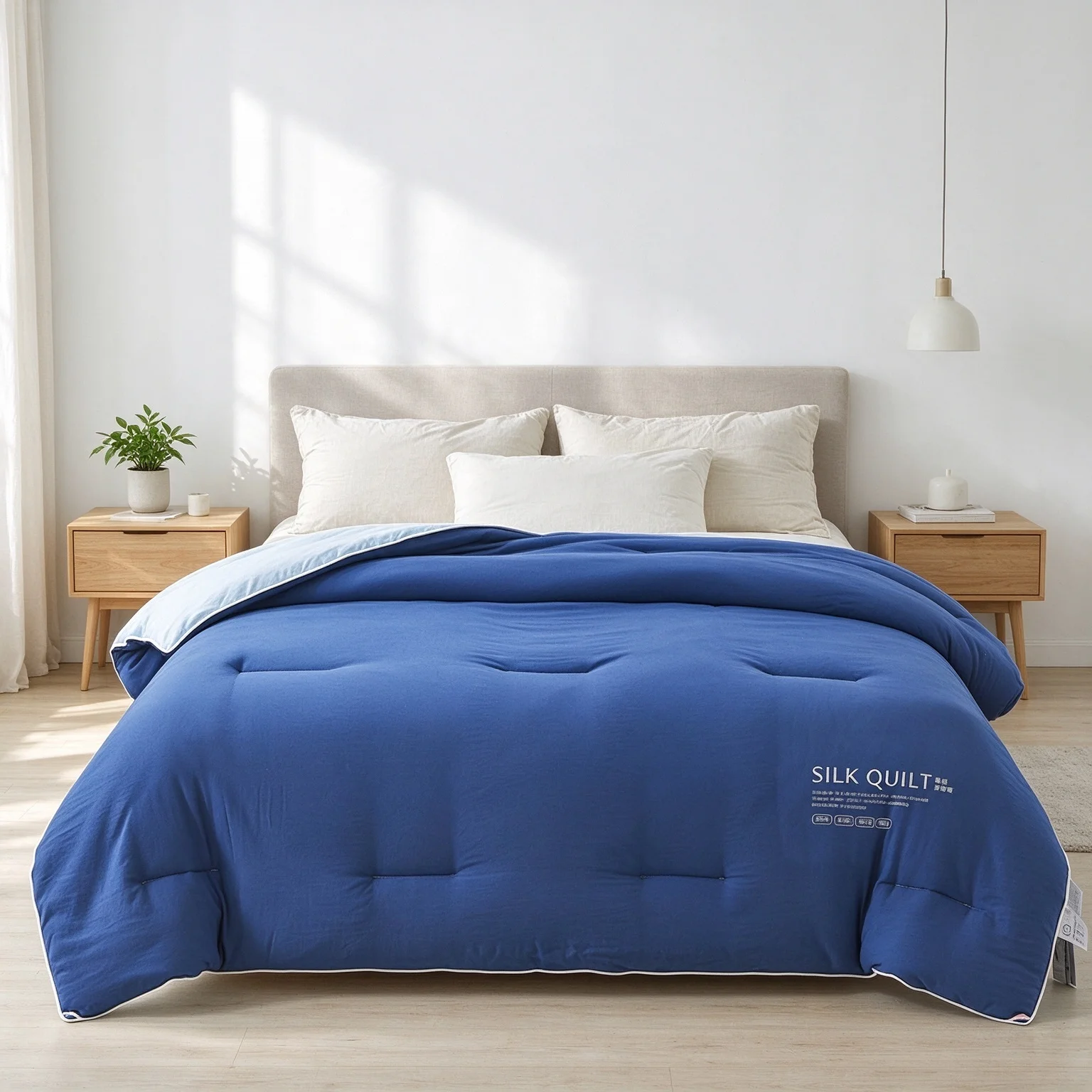 100% Long Strand Mulberry Silk Comforter Handmade All Season Silk Quilt Soft Breathable Hypoallergenic Duvet with Cotton Cover