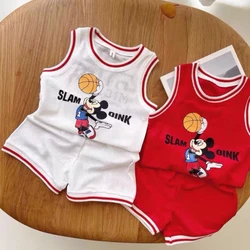 2Pcs Fashion Childrens Sleeveless Vest Shorts Sets Summer Kids Boy Baby Carton Mickey Print Outfits Toddler Tracksuits Disney