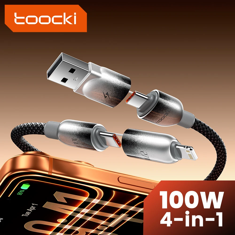 

Кабель Toocki 4 в 1, кабель USB — USB C длиной 1,2 м, 100 Вт, 5 А, USB C — Lightning 27 Вт, кабель USB C для быстрой зарядки для iPhone Samsung Xiaomi