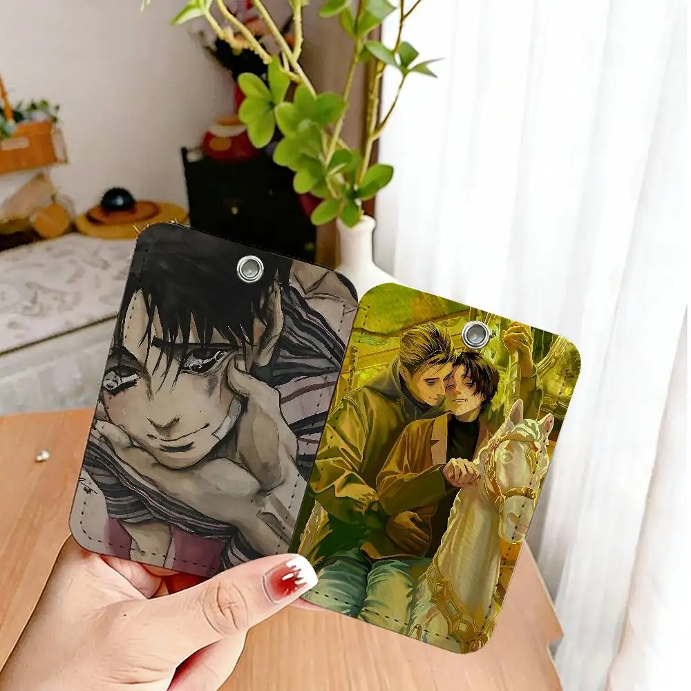 Anime Killing S-StalkingS Rectangle ID Card Case Keychain Access Card Bag Key Tag Ring Leather Card Holder Key Ring Access