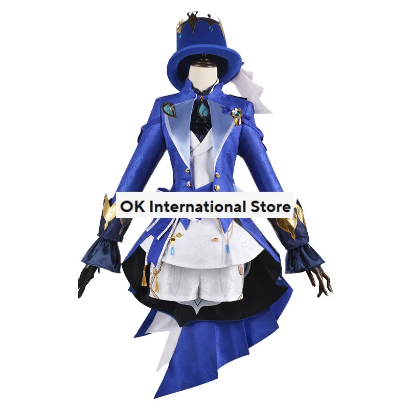 Anime Game Genshin Impact Focalors Cosplay Full Hat Pattern Fabric Focalors Uniforms Carnival Women's Halloween Party Clothing