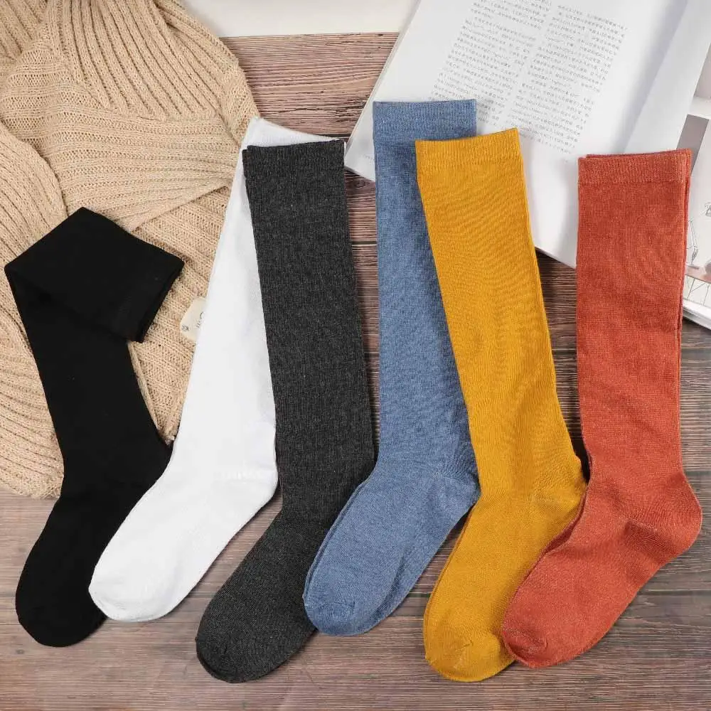 

Women Cotton Knee High Socks Solid color Fashion Casual Calf Sock Female Girl Party Dancing Sexy Long Socks