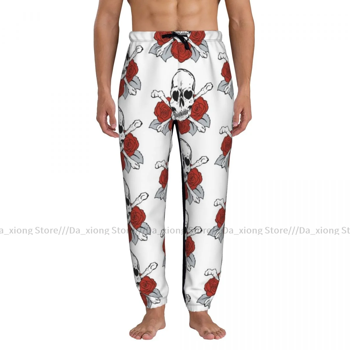 Men Pants Skulls And Roses Pattern Male Trousers Fitness Sweatpants Streetwear