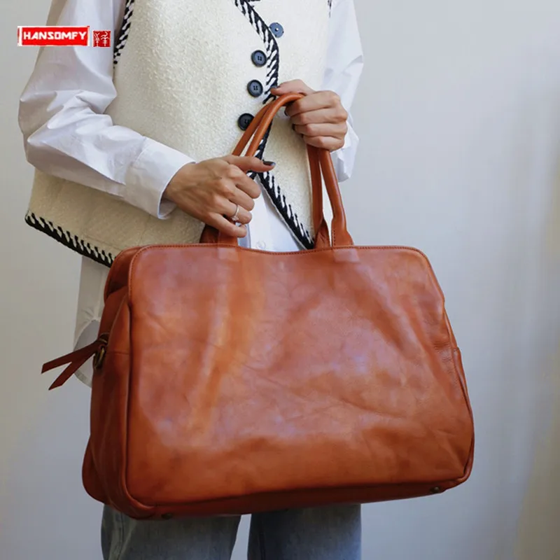 2024 New Genuine Leather Women Bag Cowhide Large Capacity Female Laptop Handbags Travel Bag Business Luggage Shoulder Bags Big