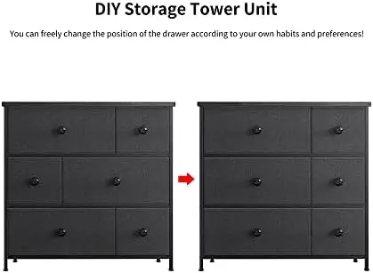 

6 Drawer Dresser for Bedroom Chest of Drawers Closets Units Organizer Tower Steel Frame Wooden Top Living Room Entryway Office