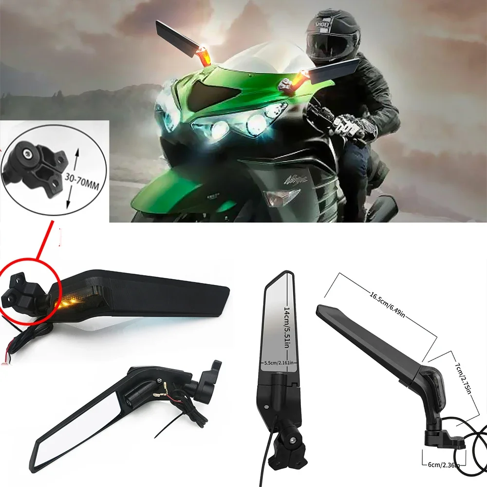 

For Kawasaki Ninja 250 300 400 650 ZX6R ZX636 ZX7R ZX9R ZX10R ZX12R ZX14 ZX14R ZZR1400 Wind wing rotating rearview mirror Espejo