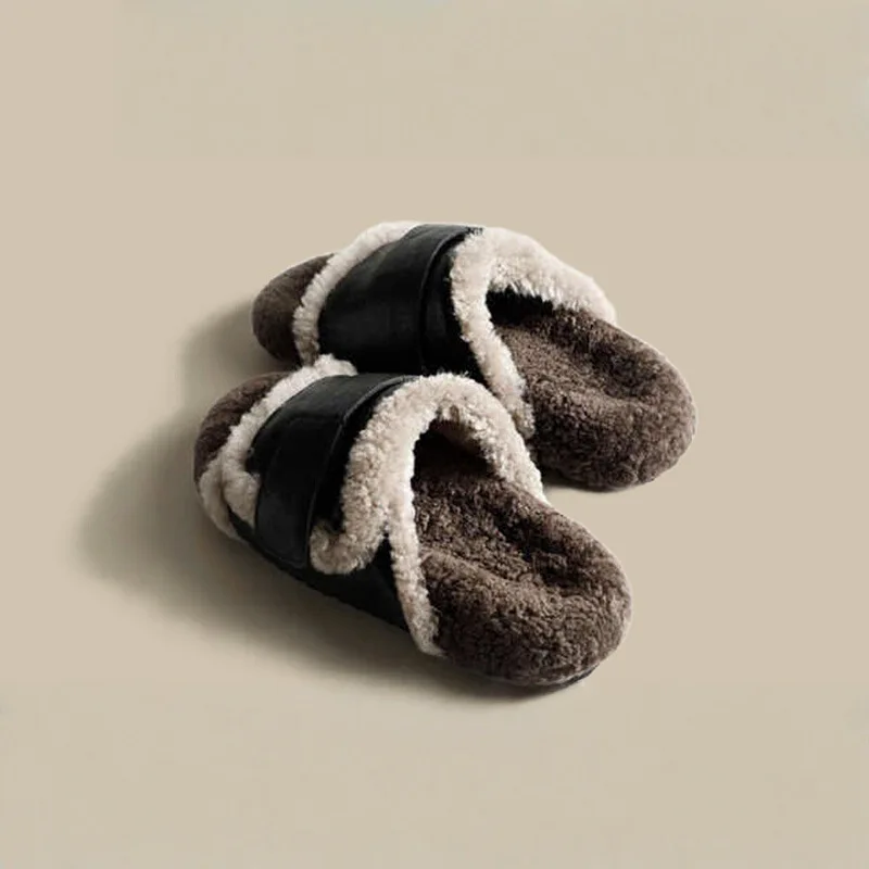 

Fashion Cross Strap Quality Fur Slippers Women Indoor Light Warm Plush Home Slippers Woman Faux Fur Flat Heel Couple Slides