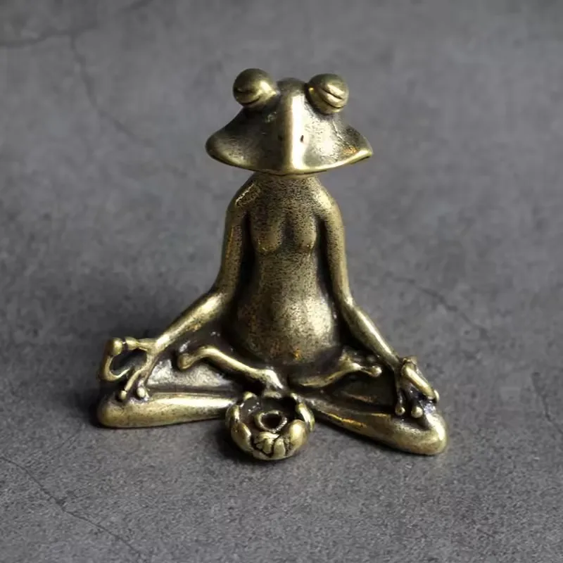 

Antique Brass Meditation Zen Frog Statue Ornament Copper Animal Sculpture Incense Burner Home Desk Decorations Tea Pet