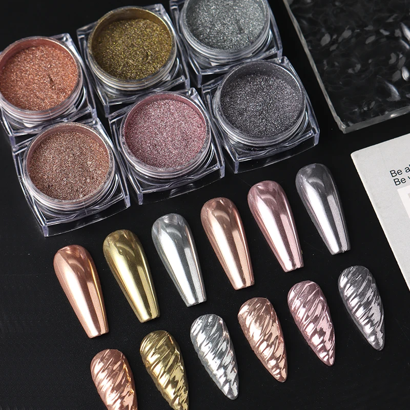 Polvo de uñas cromado dorado, plateado y rosa, espejo metálico de lujo, pigmento para frotar, polvo Y2K, hermosa decoración artística de uñas, 6/12 Uds.