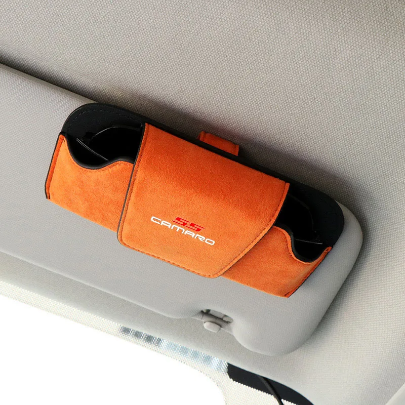 Car Sun Visor Storage Box Storage Bag Glasses Suede Sunglasses Case Holder for Chevrolet camaro ss car Accessories